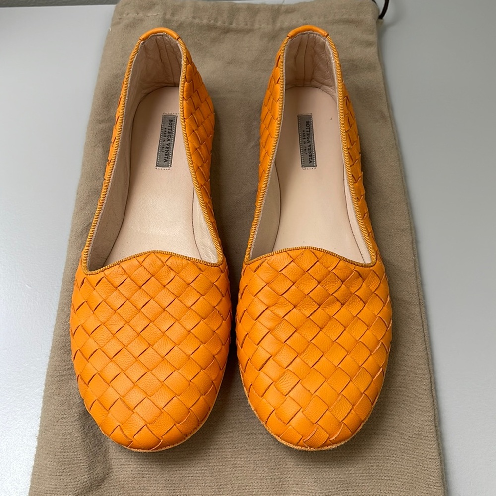 Auth BOTTEGA VENETA intrecciato orange slippers shoes leather